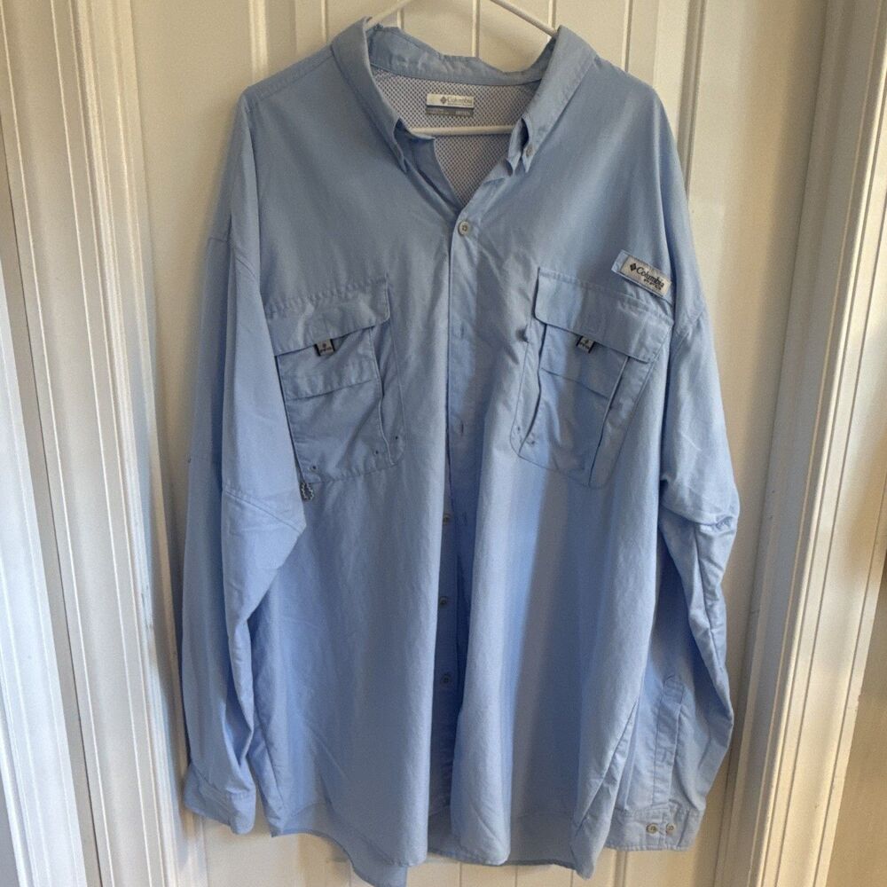 Columbia PFG Omni-Shade Men's Long Sleeve Button-Up Fishing Shirt 3XT Blue